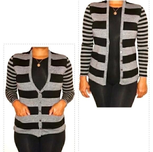 Banana Republic Vintage Wool Striped Cardigan Sweater - Grey/Black - S - Picture 11 of 11